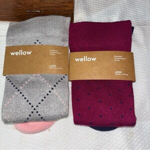 Wellow women Premium Compression Socks - Gray Argyle & Burgundy Dot (Large)